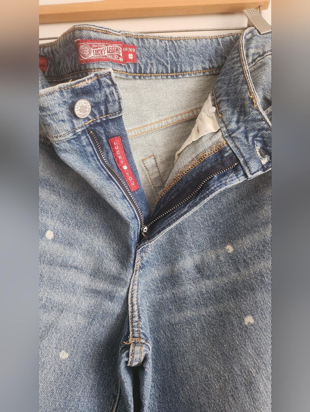 Womens Baggy Blue Jeans with Subtle Paint Dot Detail